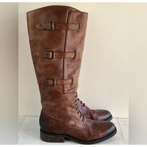 Vince Camuto Brown Combat Boots with Buckle Straps